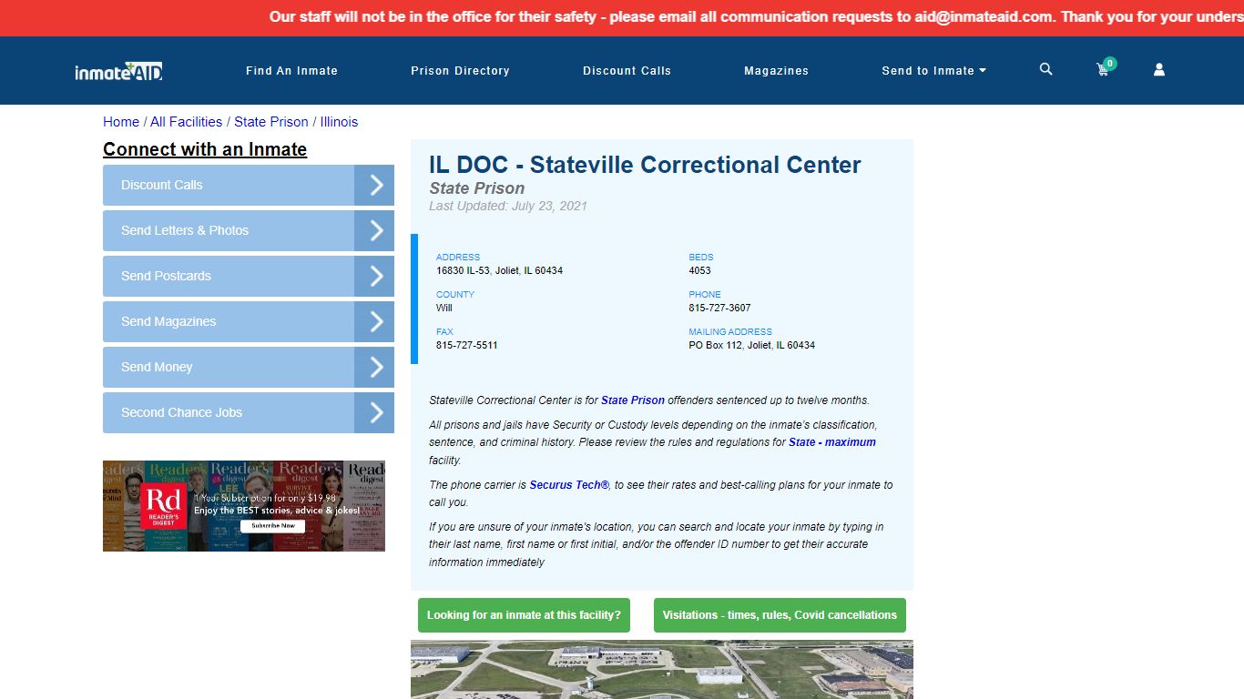 IL DOC - Stateville Correctional Center & Inmate Search - Joliet, IL